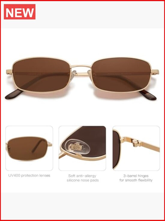 Retro Narrow Rectangle Sunglasses Metal Frame UV400 Protection